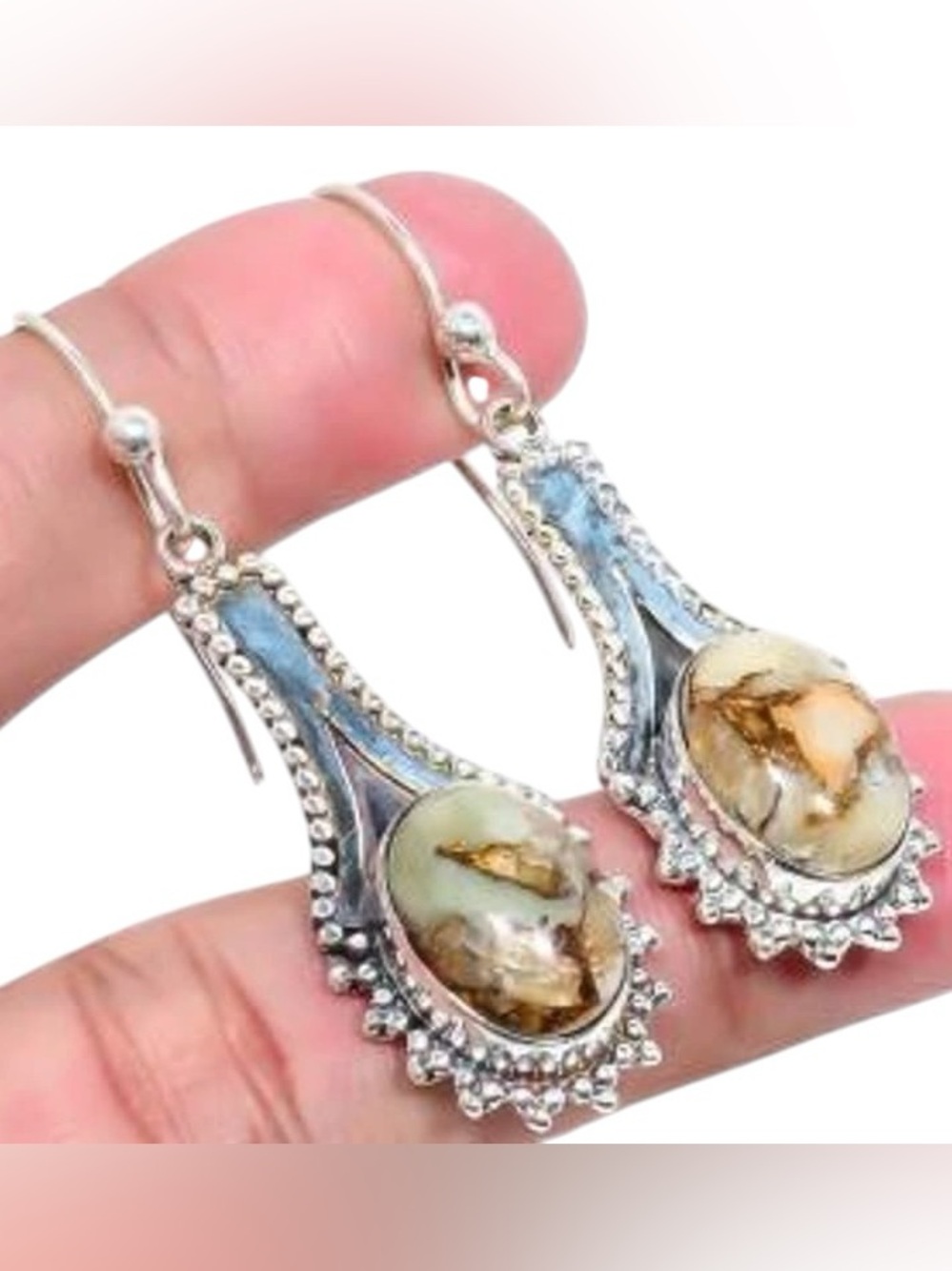 Natural Agate Stone Earrings Silver Setting